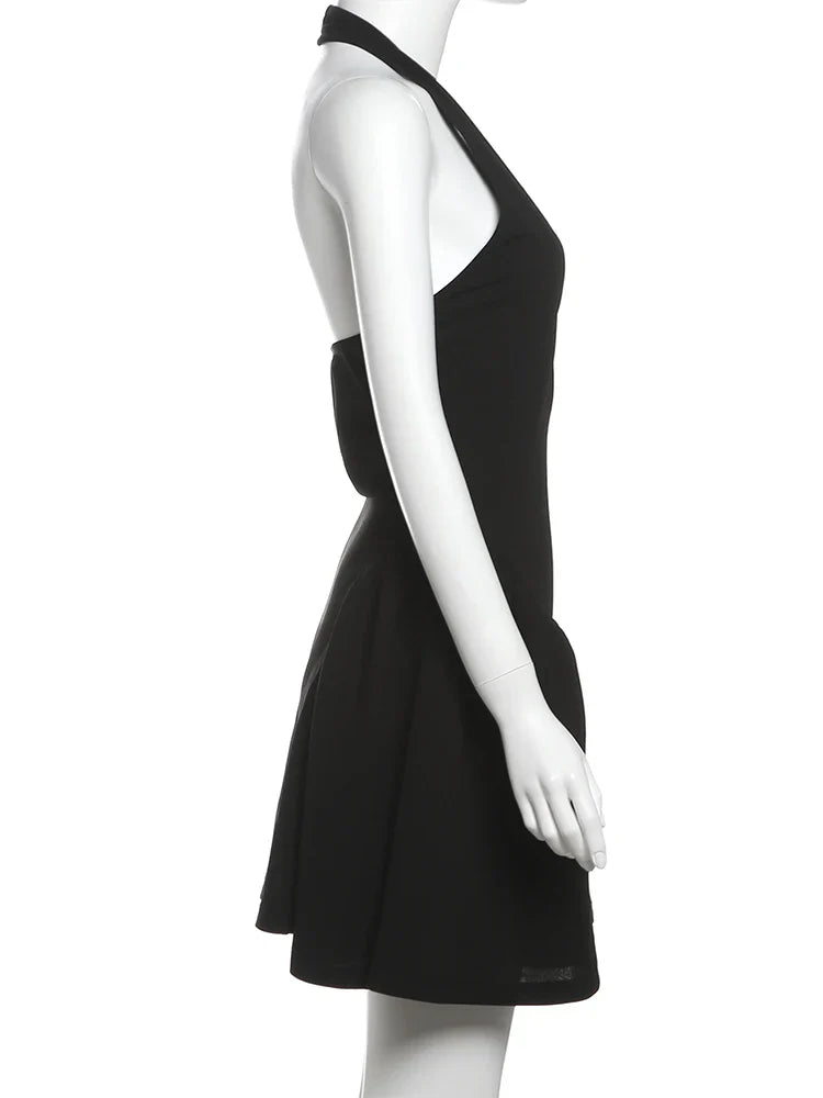 Above Knee Solid Halter Neck Mini Dress