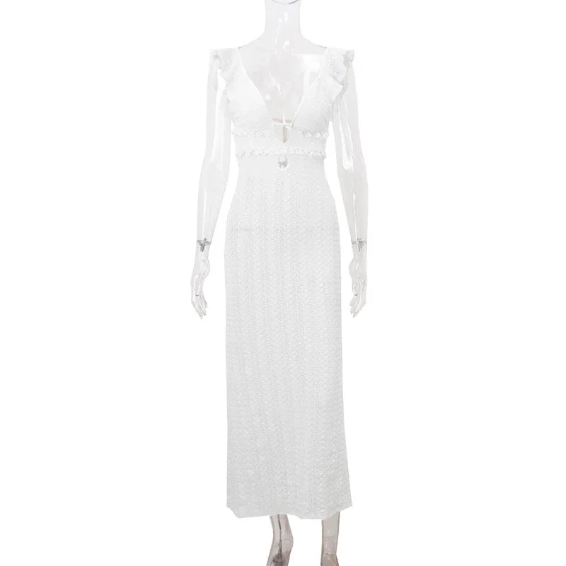 Deep V Neck Sleeveless High Waist Long Knitted Dress