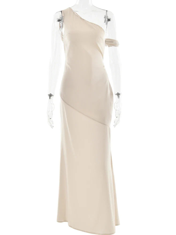Satin Apricot Backless Long Dress
