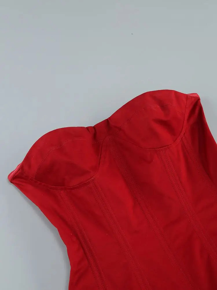 Red Flower Strapless Luxury Party Dress