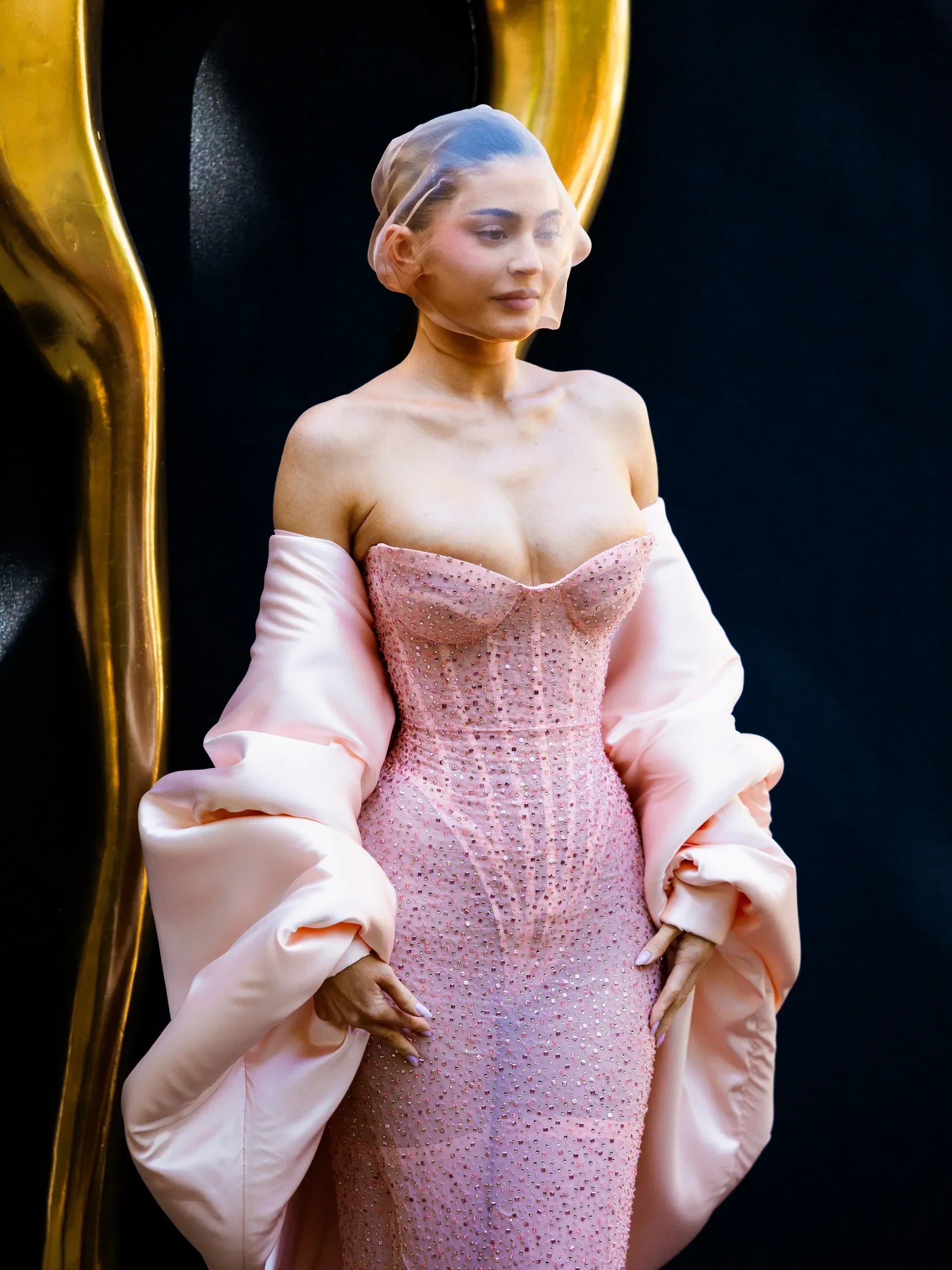 Pink Strapless See Through Long Dress