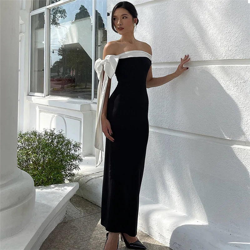 Diagonal Collar Backless Lace-Up Dress