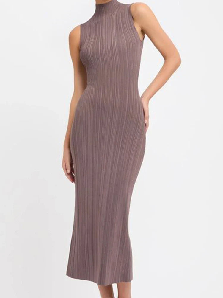 Women's Sleeveless Turtleneck Maxi Dress