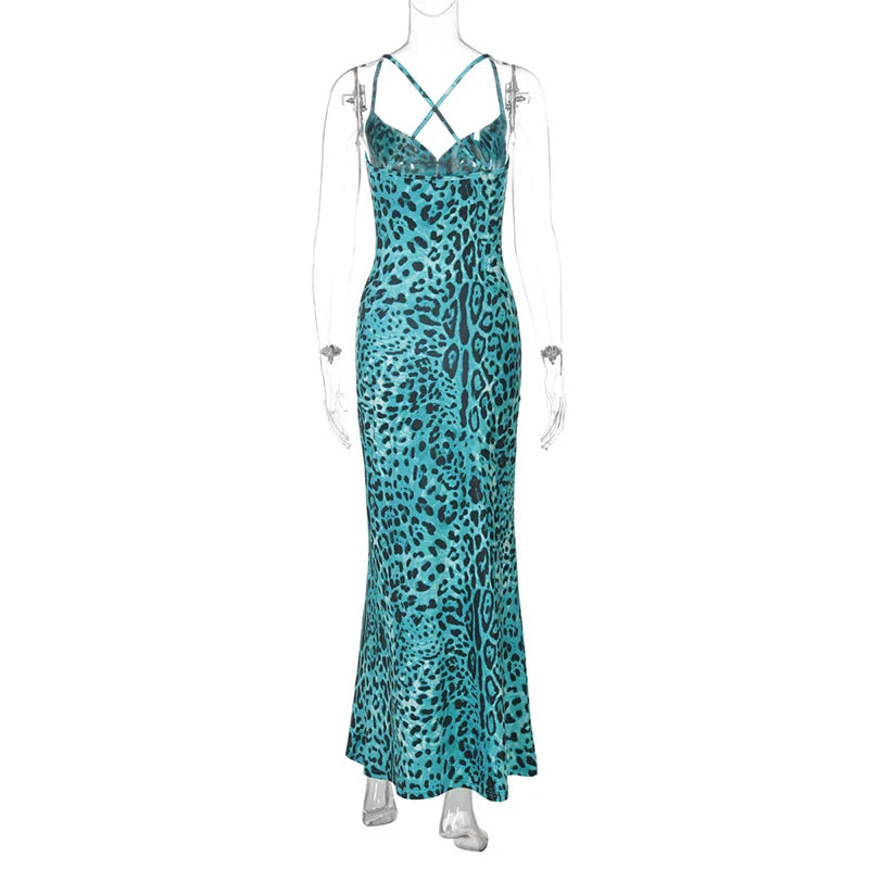Leopard Print Spaghetti Strap Maxi Dress