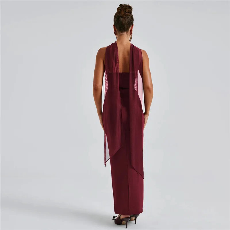 Mesh Sleeve Off-shoulder Long Dress