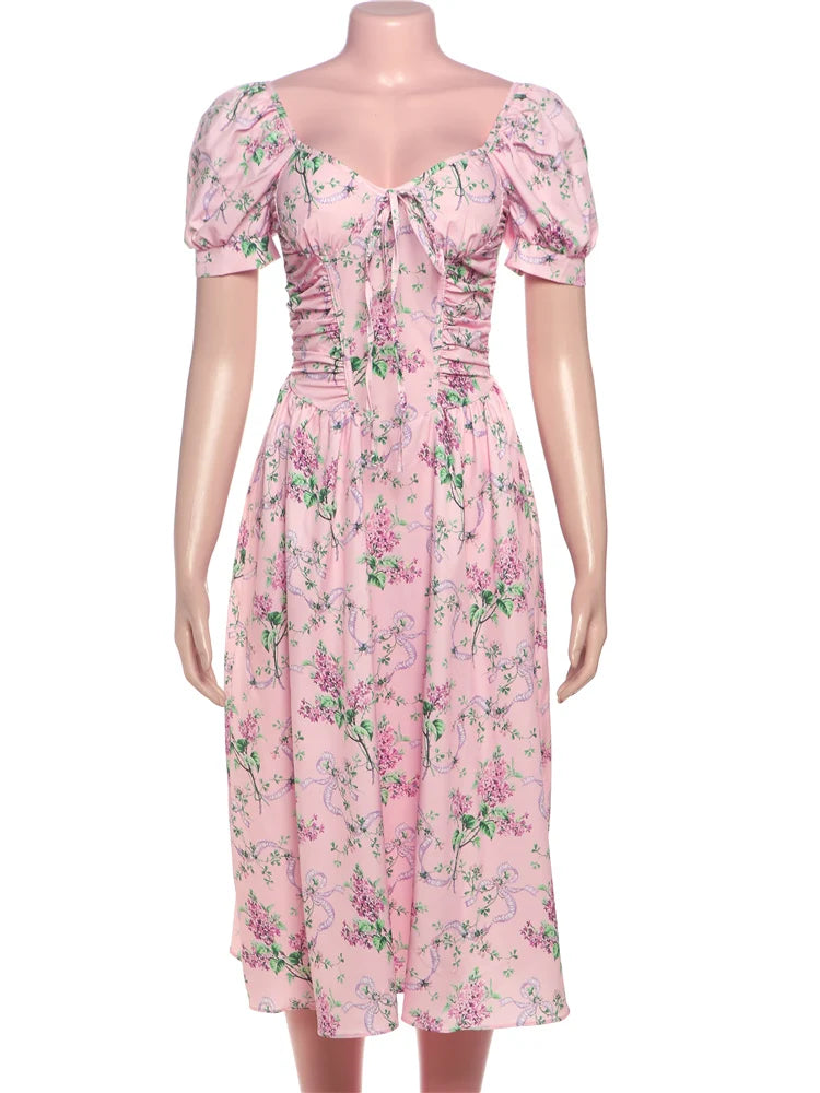 Mid-Calf Printed Backless Dress