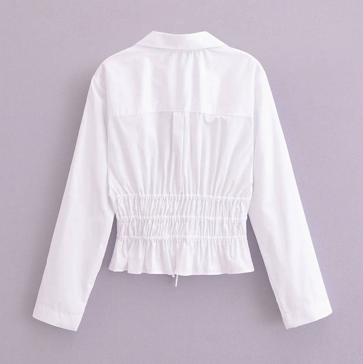White Ruffle Tied Long Sleeve Women's Blouse
