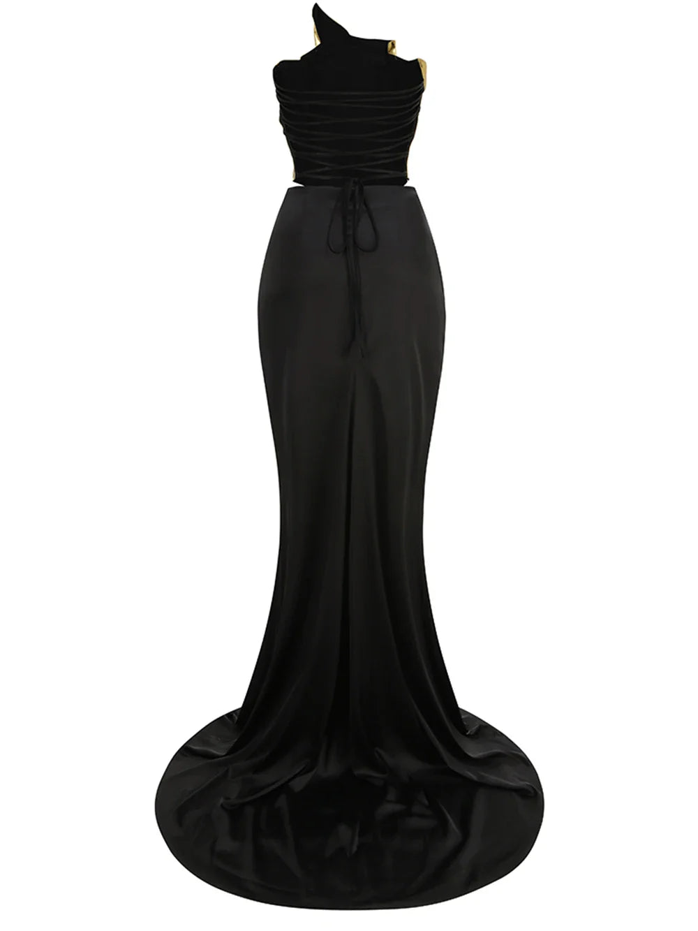 Gold Lace-up Tops 2 Pieces Floor-length Dress