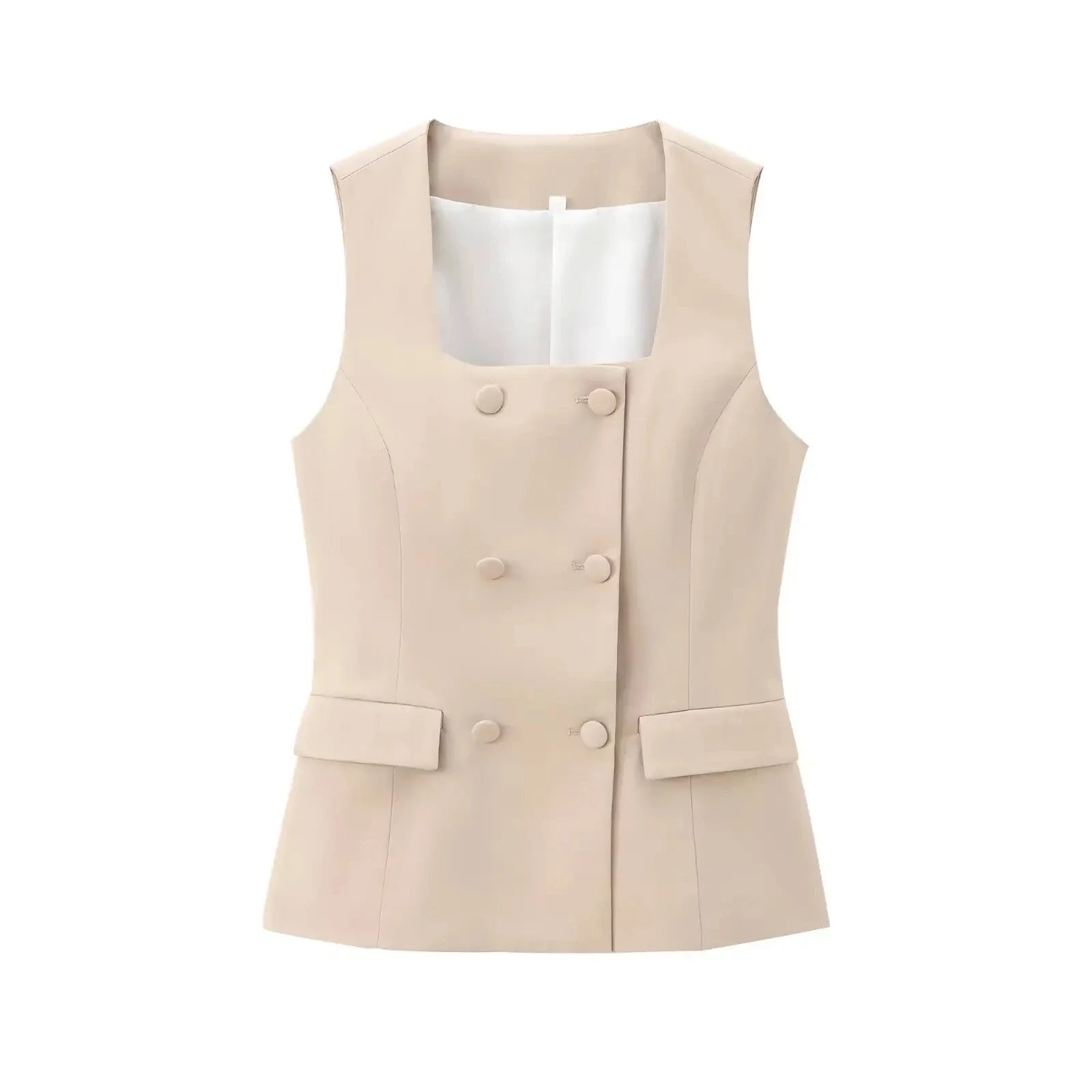 Square Neck Sleeveless Waistcoat Pant Suit