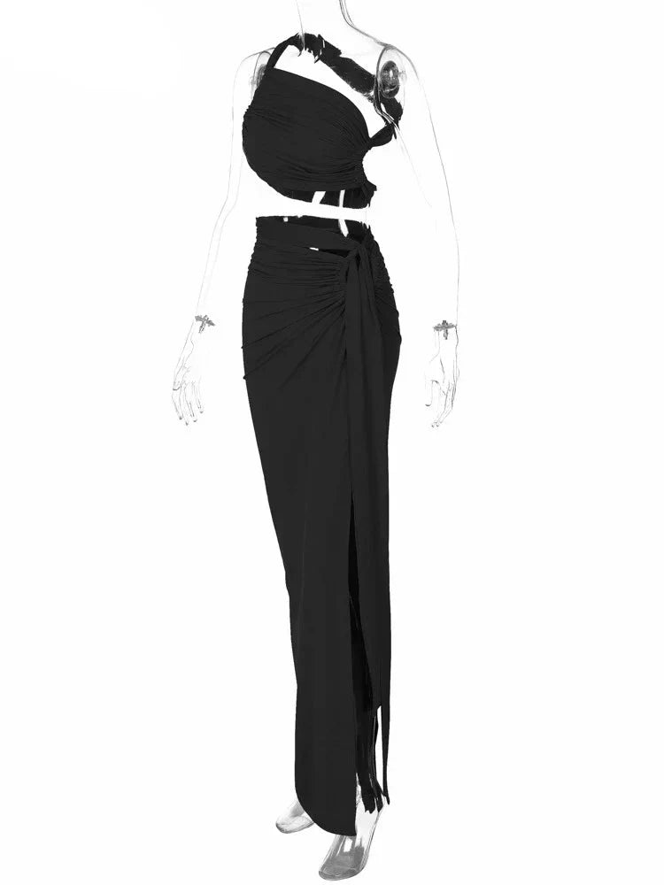 Crop Top and Hollow Out Skirt Suit