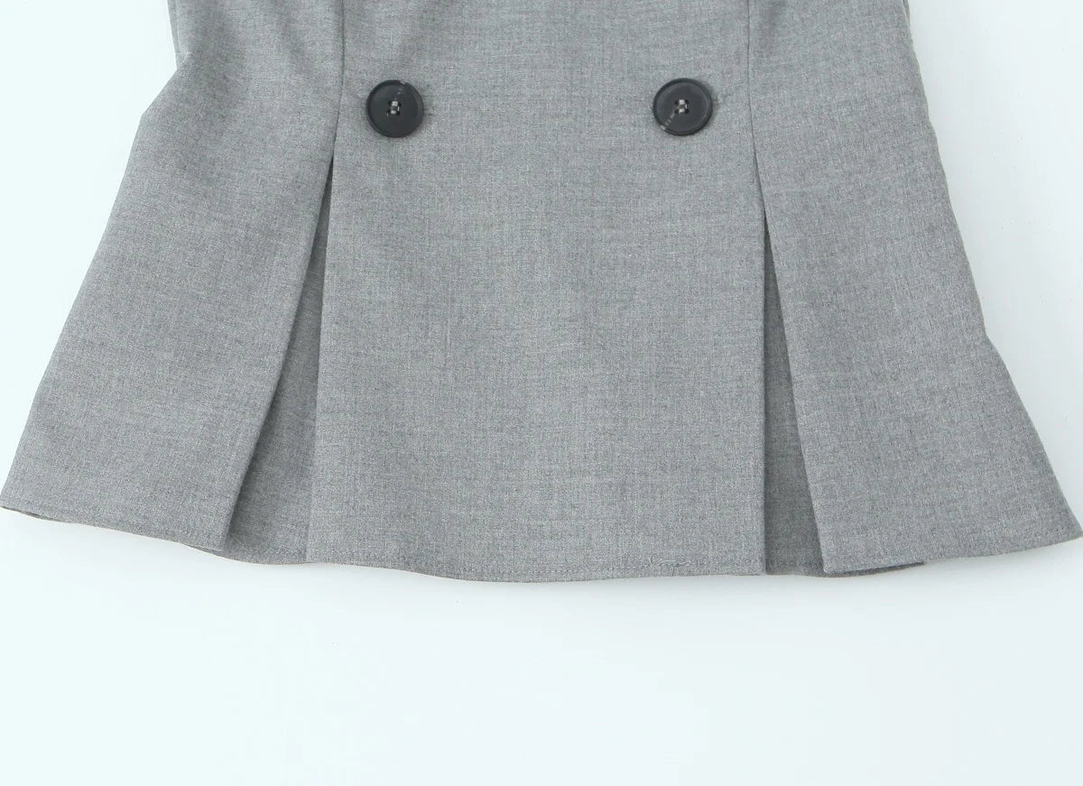 Buttoned Boat Neck Sleeveless Grey Vest Top
