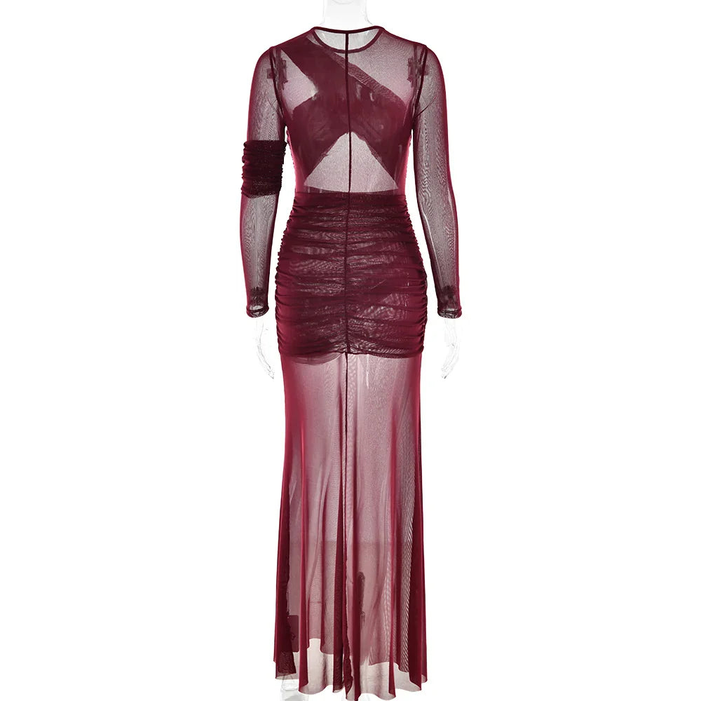 Mesh Patchwork Sheer Long Sleeve Dress