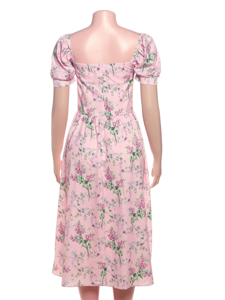 Mid-Calf Printed Backless Dress