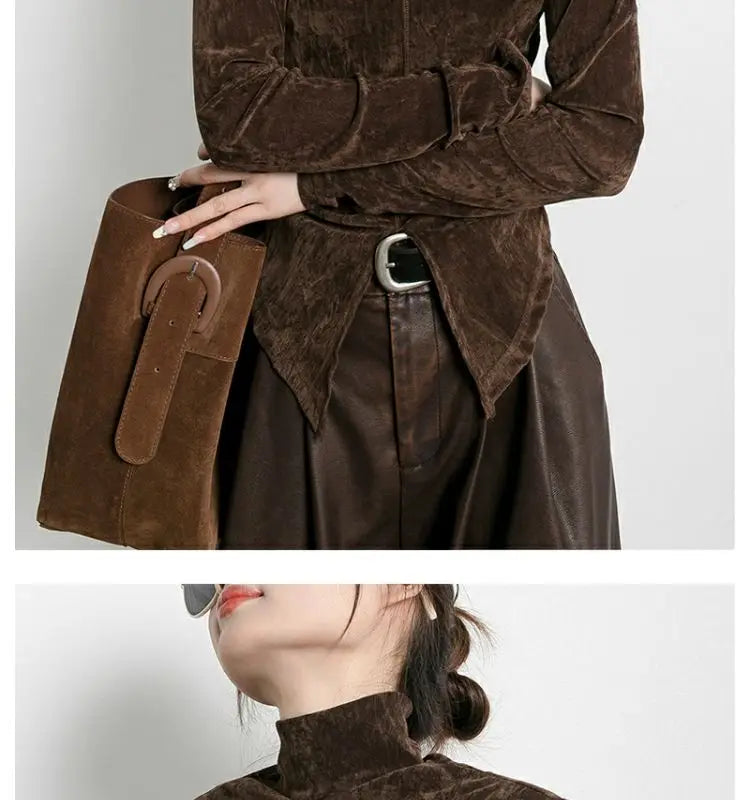 Front Side-slit Solid Color Soft Long Sleeve Top