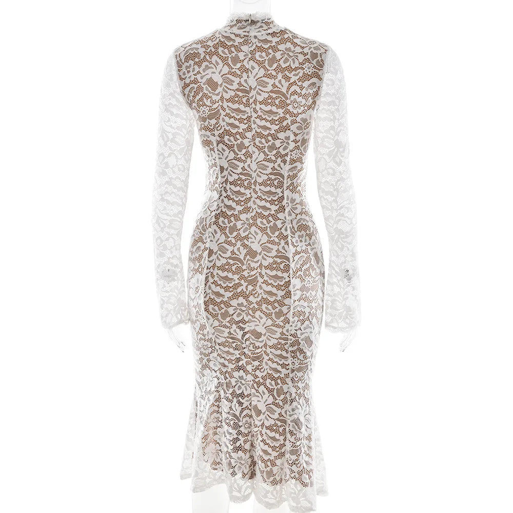 Lace Half High Neck Fishtail Dress