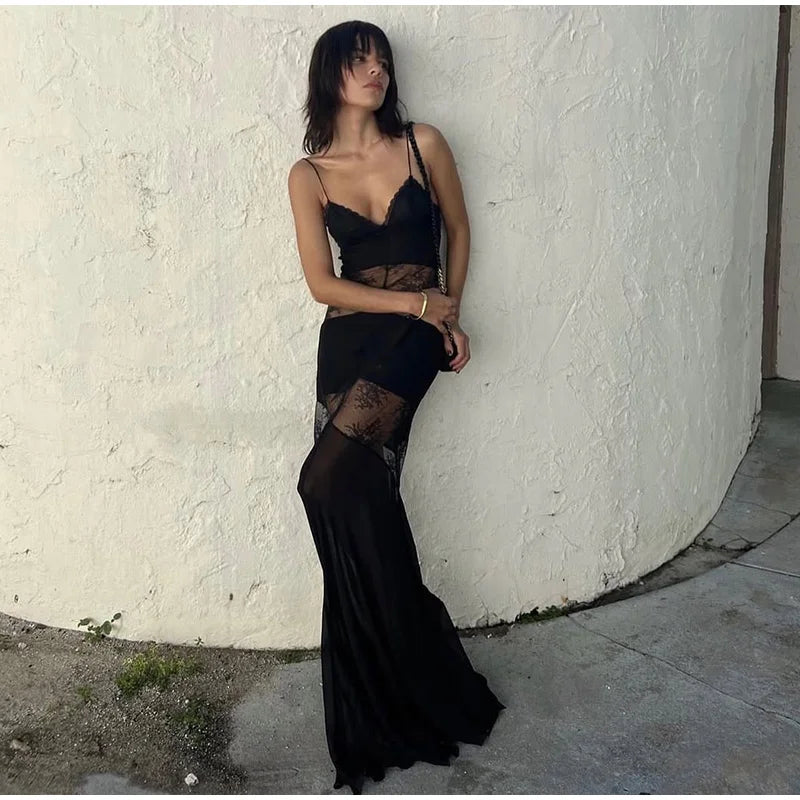 Lace See Through Sleeveless Long Dress