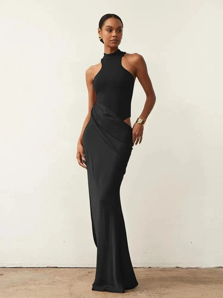 Satin Sleeveless High Neck Dress
