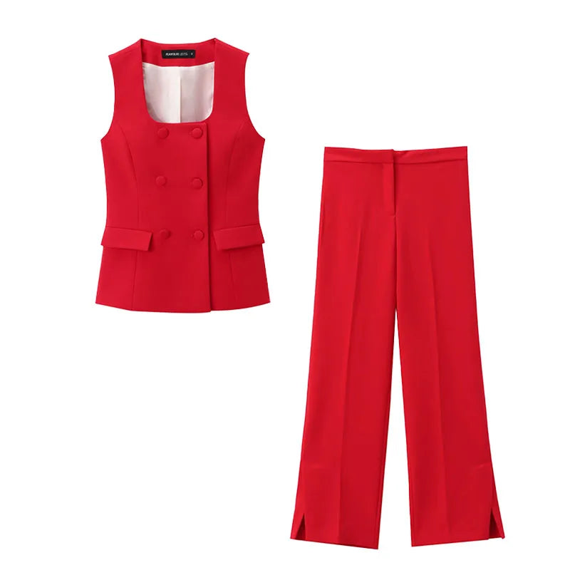 Square Neck Sleeveless Waistcoat Pant Suit