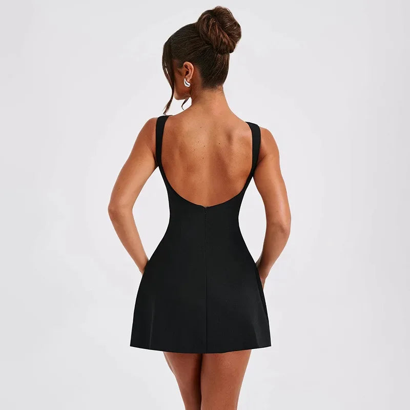 Sleeveless High Waist Backless Mini Dresses