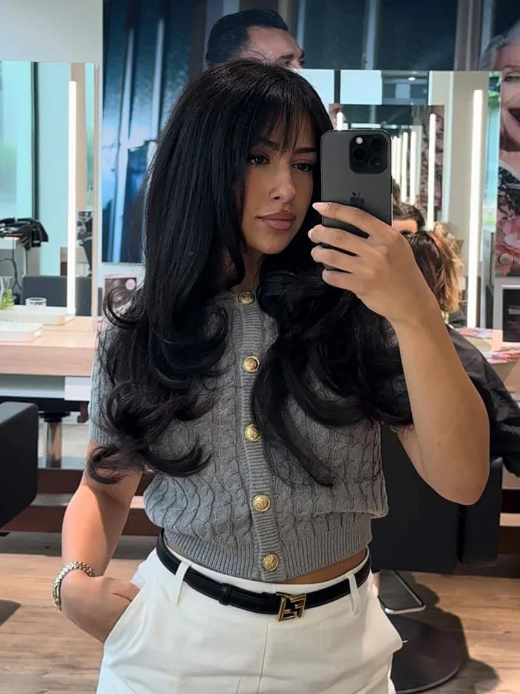 Twist Knitted Short Sleeve Sweater-Top