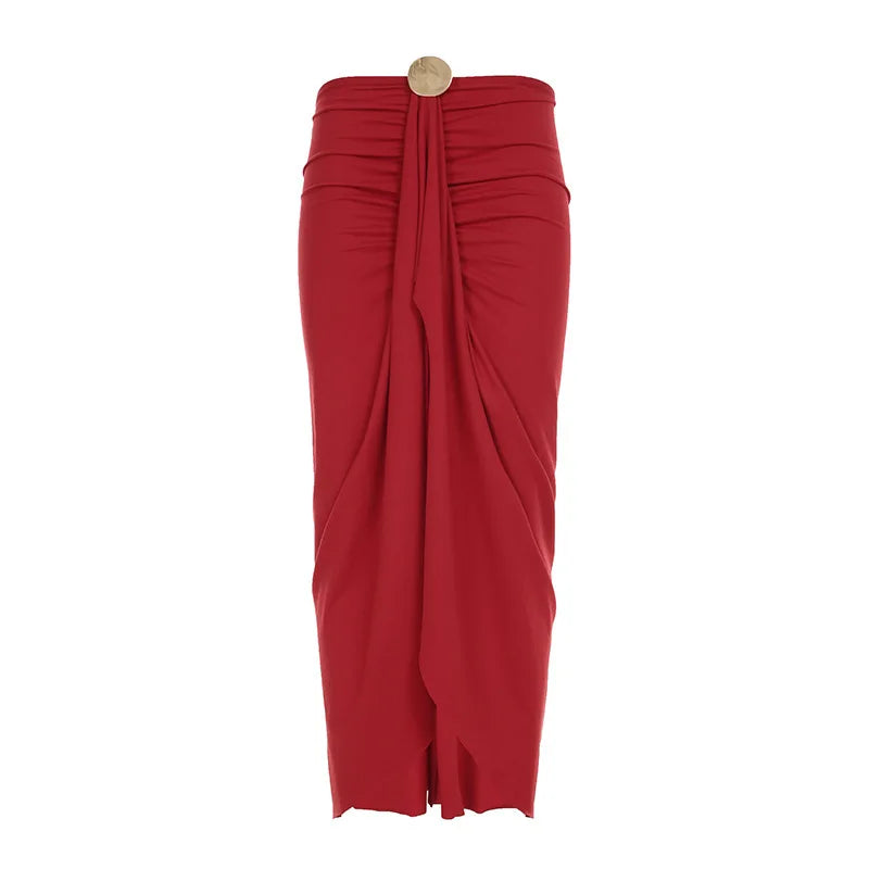 Metallic Patchwork Flared Sleeve Bodysuit Midi Skirt Set