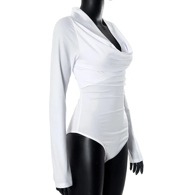 White Long Sleeve Patchwork Bodysuit