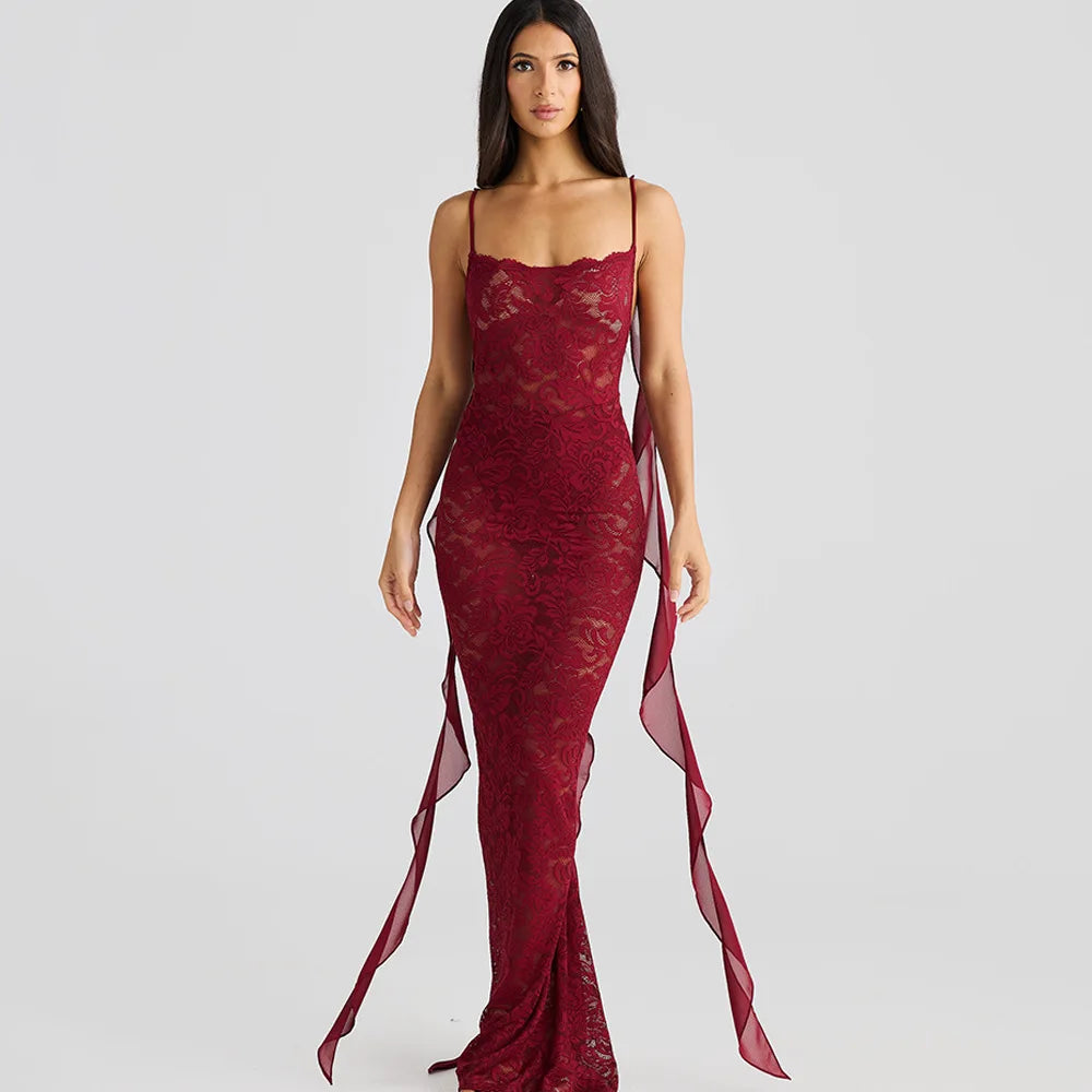 Lace Patchwork Backless Trailing Long Dress