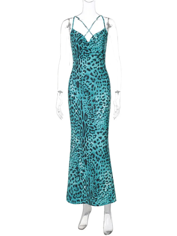 Leopard Print Spaghetti Strap Maxi Dress