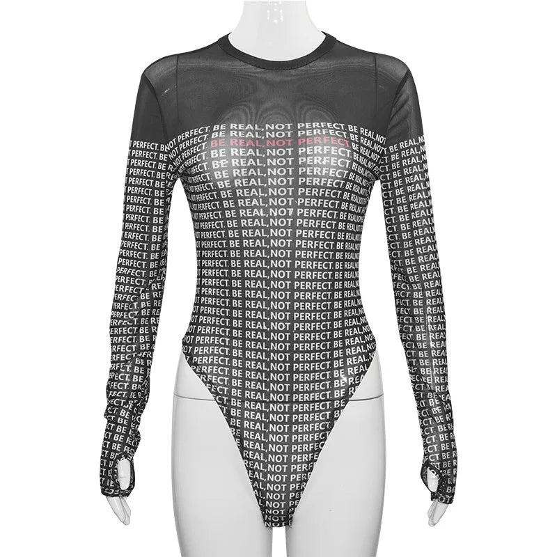 Print Letter Long Sleeve Round Neck Romper
