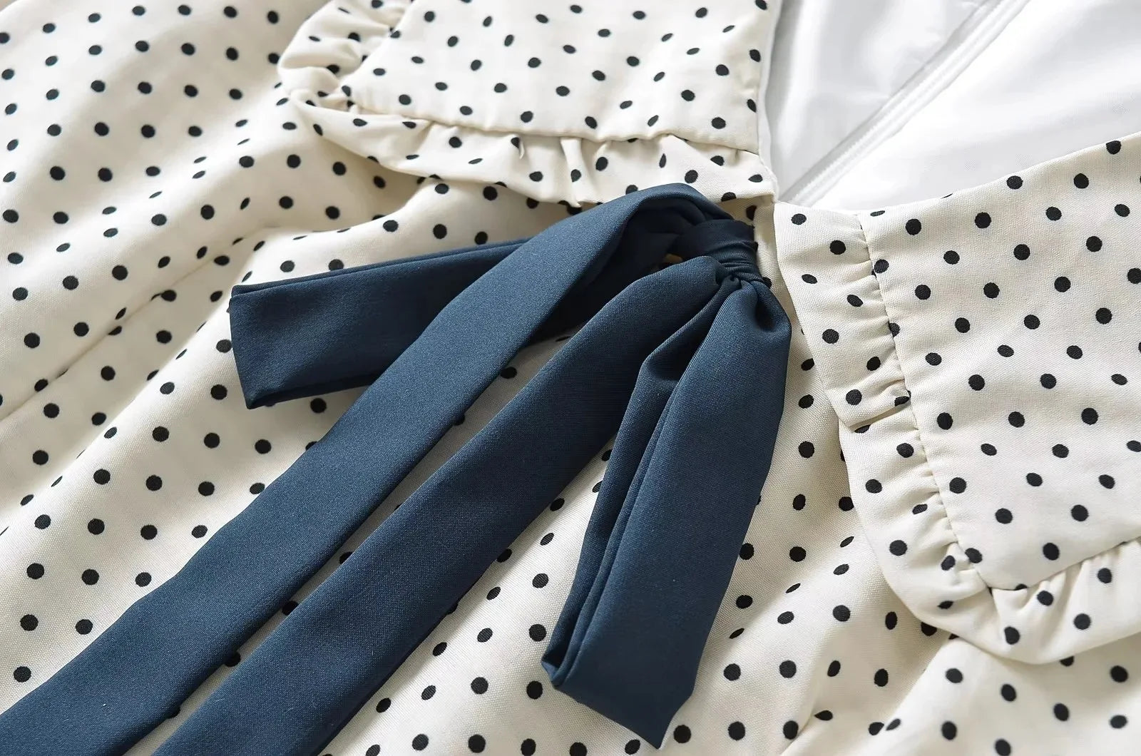 Short Puff Sleeve Bow Detail Dots Print Mini Dress