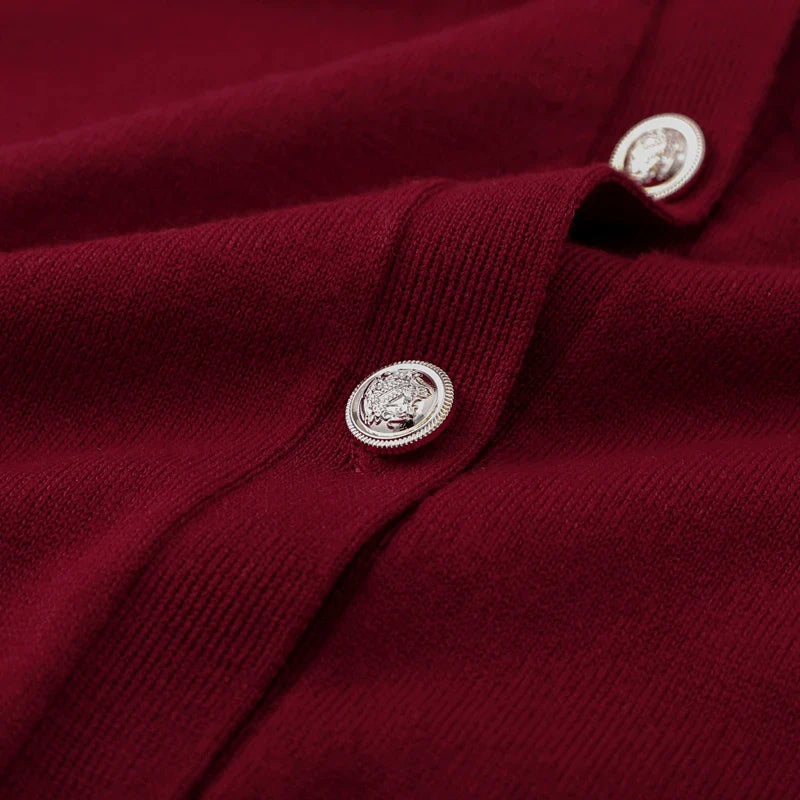 Slim Fit Elegant Burgundy Red Coat and Mini Skirt Set for Women