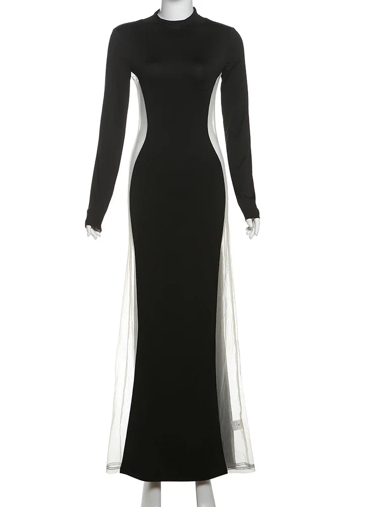 Solid Patchwork Black Milk Silk Dress