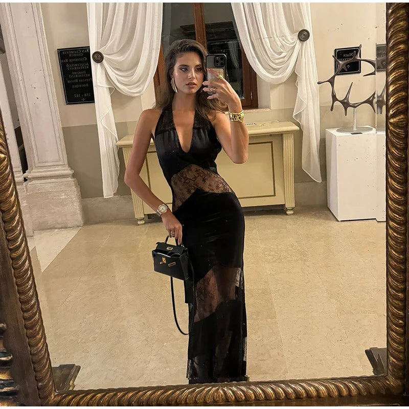Lace See Through Sleeveless Long Dress