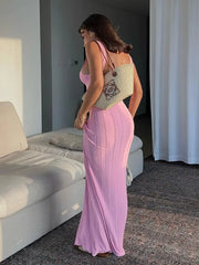 Knit Ribbed Open Back Solid Long Dress