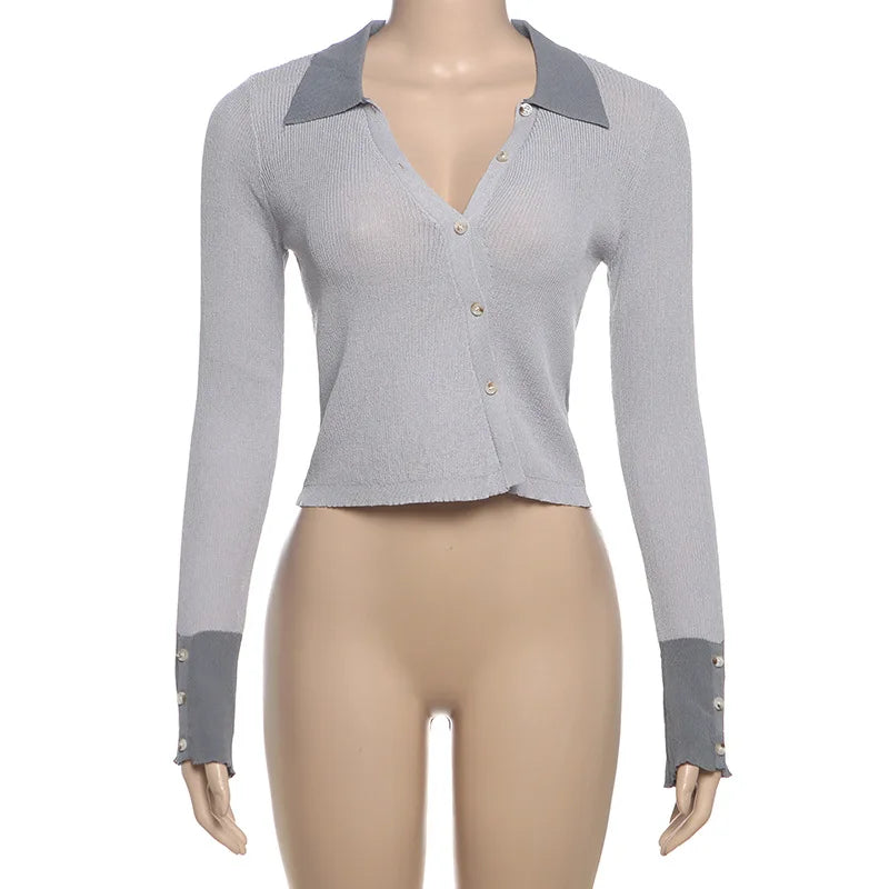 Gray Long Sleeve Knitted T-Shirt