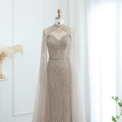 Mermaid Cape Sleeve High Neck Party Gowns