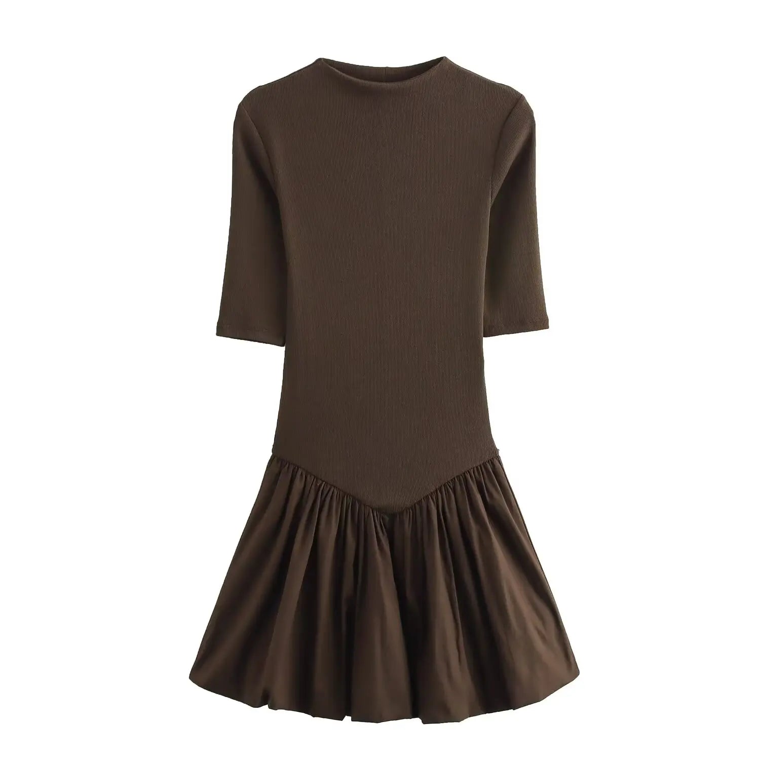Half Sleeve Poplin Patchwork Short Dress