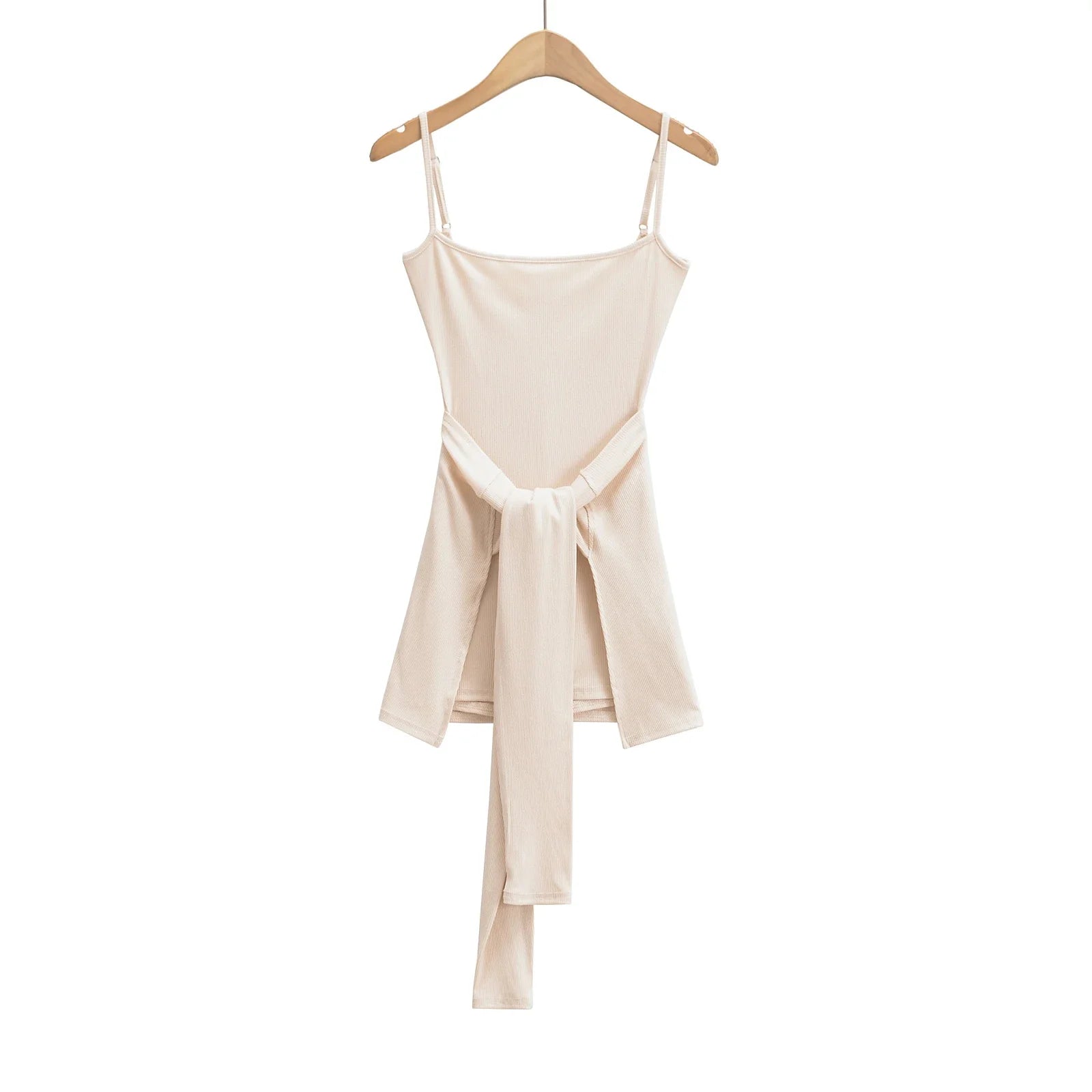 Rib Knitted Sling Bodysuits With Bow Sashes Hem