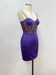 Purple Spaghetti Strap Short Dress Party Gown