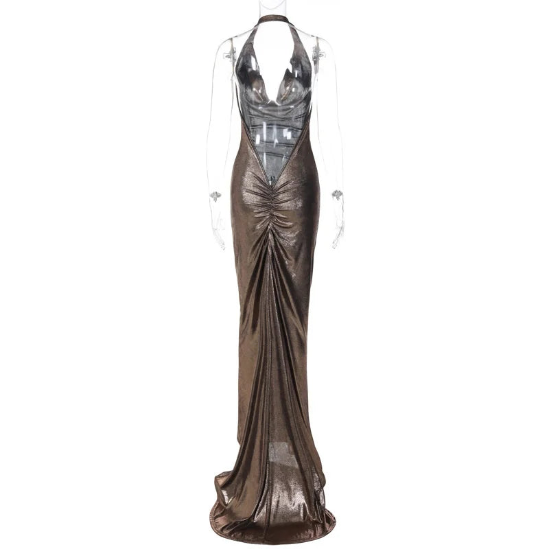 Halter Deep V Neck Sleeveless Fishtail Dress