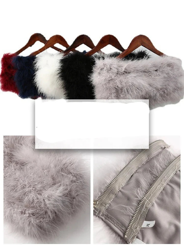 Fur Feather Strapless Bustier Fluffy Corset Tube Top