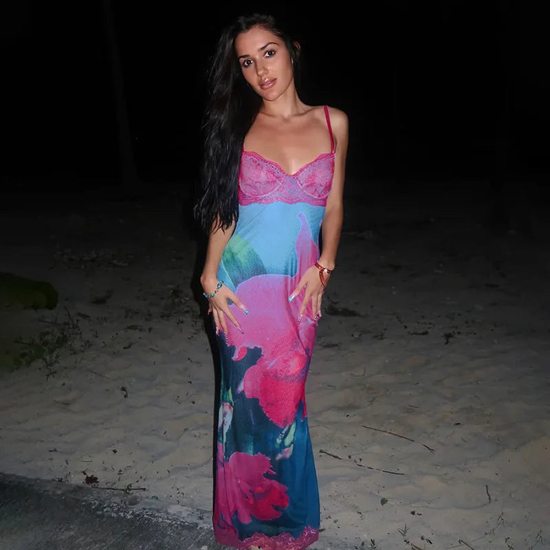Spaghetti Strap Printed Long Dress