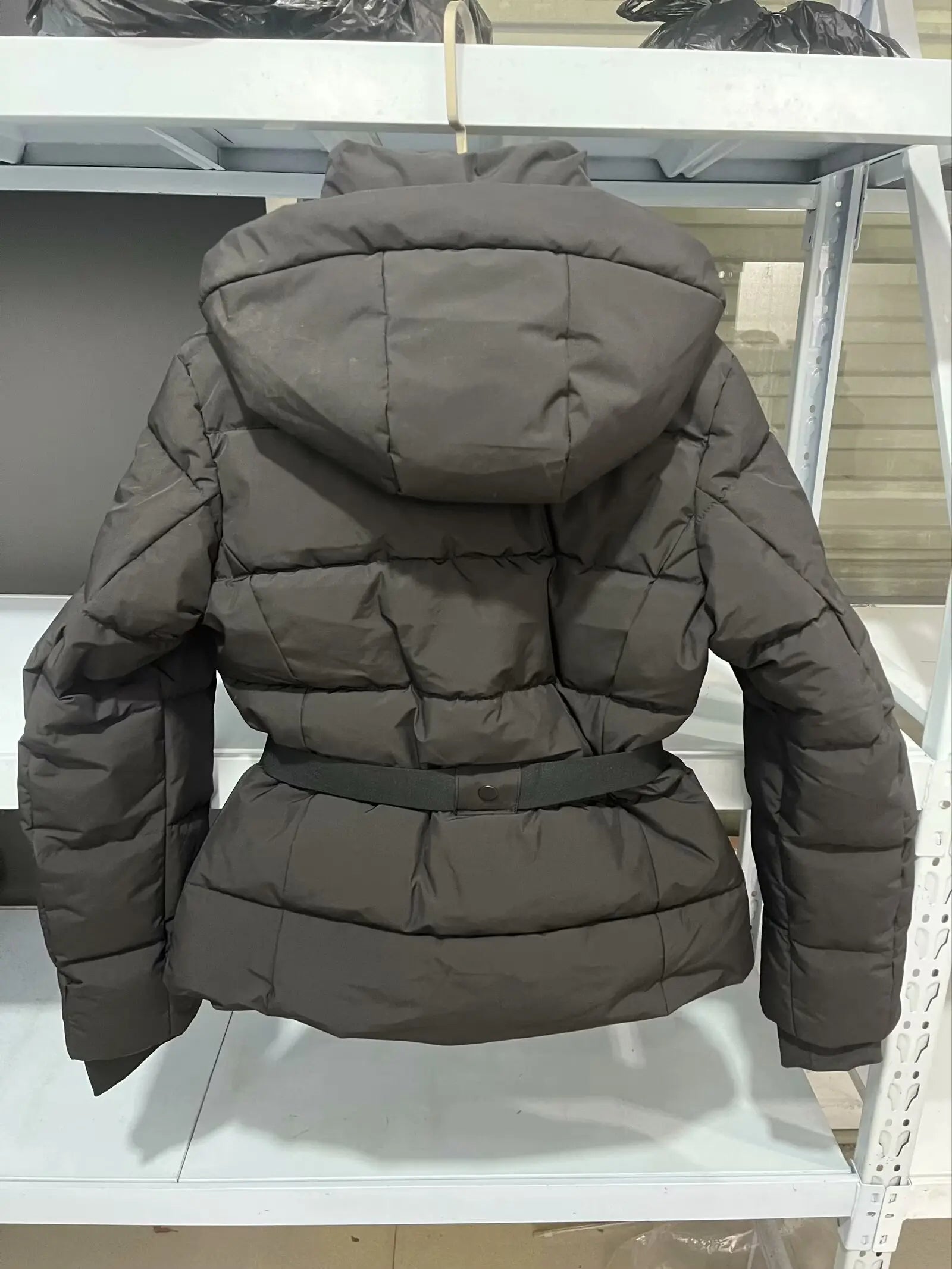 Belt Hooded Down Cotton Windproof Jacket