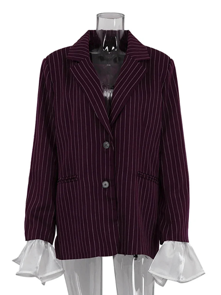 Patchwork Notched Collar Lace Flare Sleeve Jacket