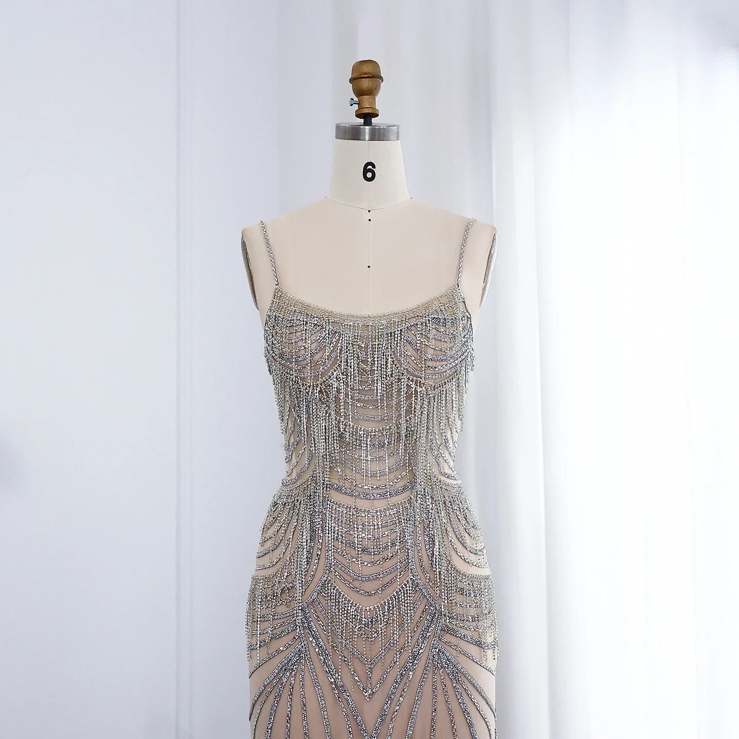 Crystal Tassel Mermaid Spaghetti Straps Gown