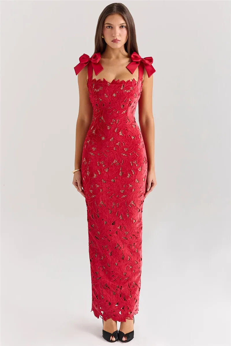 Bows Lace Bodycon Maxi Dress