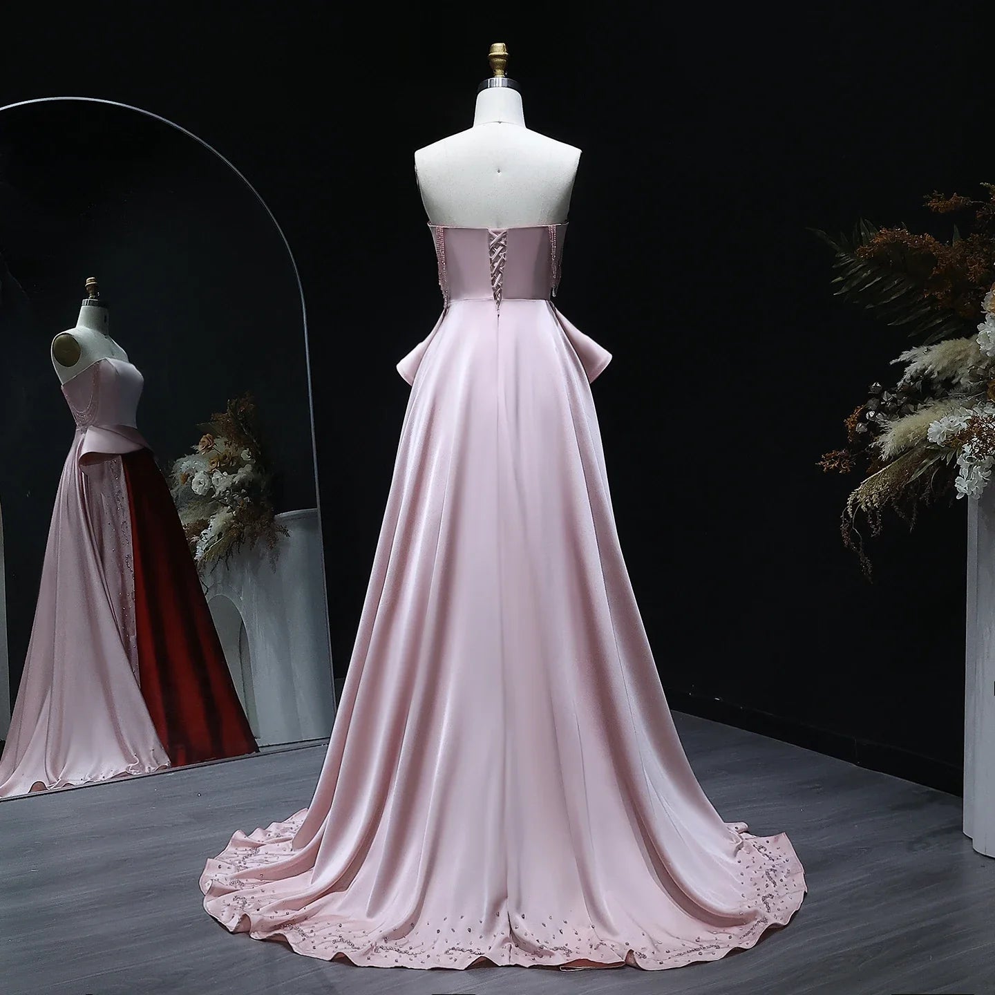Strapless Pink and Red Two-Tone Evening Gowns