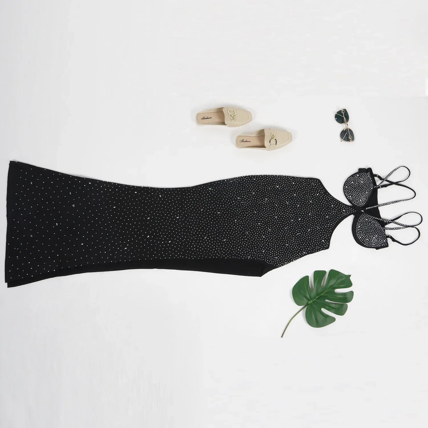 Spaghetti Strap Mesh Black Long Dress