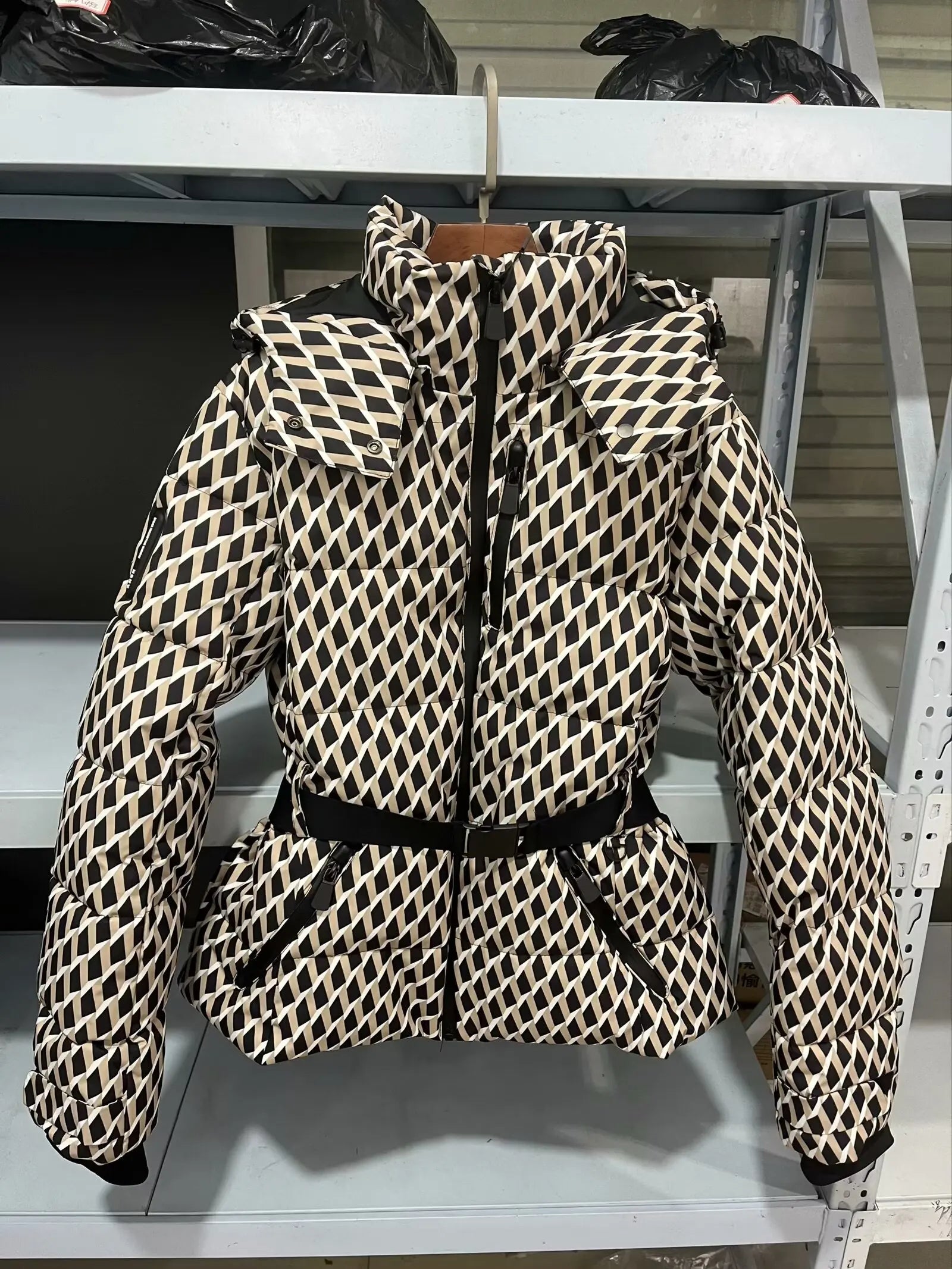 Belt Hooded Down Cotton Windproof Jacket