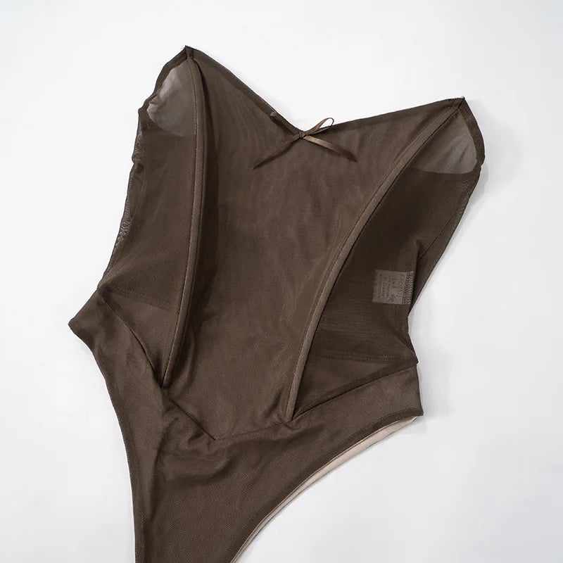 Brown Backless Corset Top Long Skirt Set